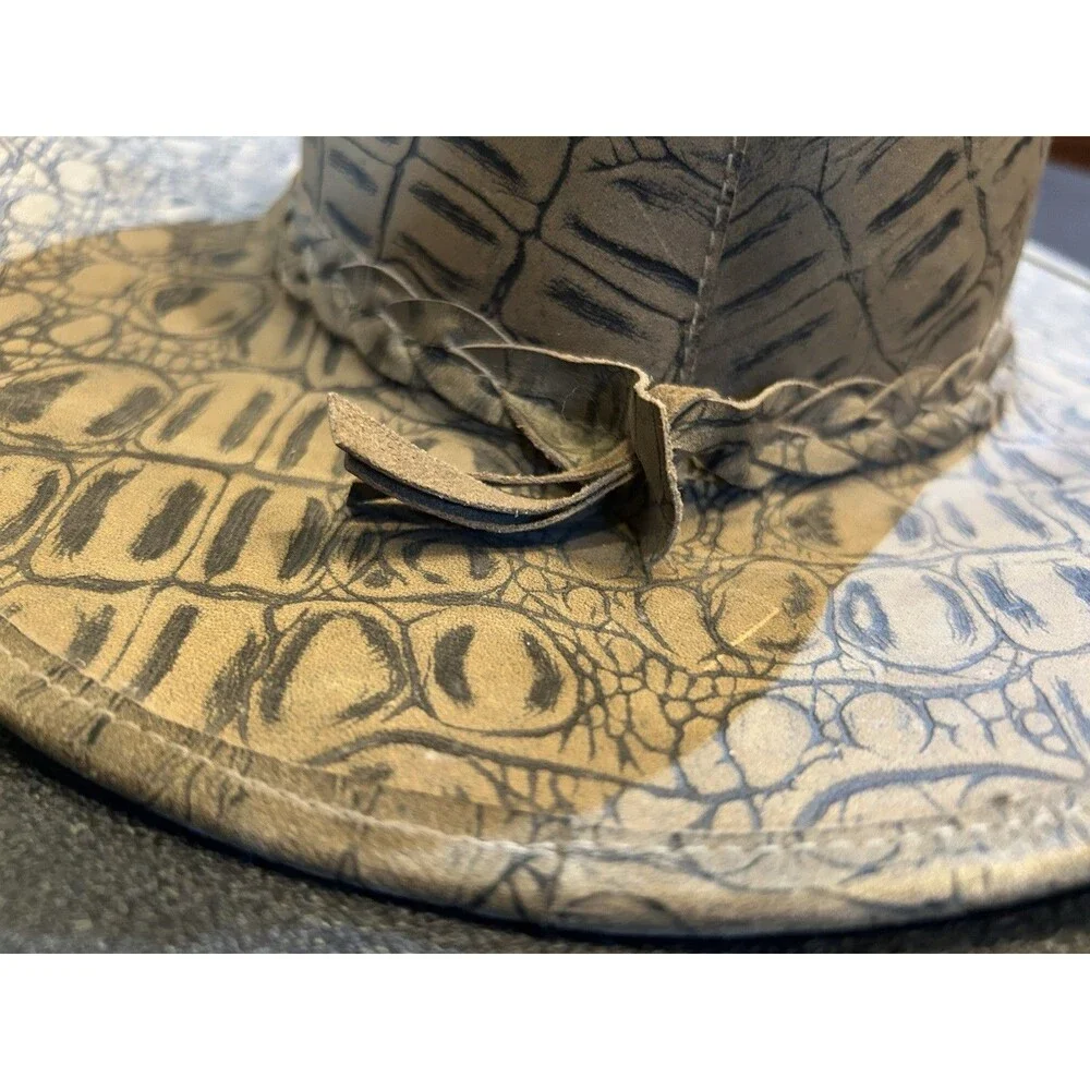 Vintage Born Down Under Kangaroo Leather Australia Outback Hat Croc Design Large
